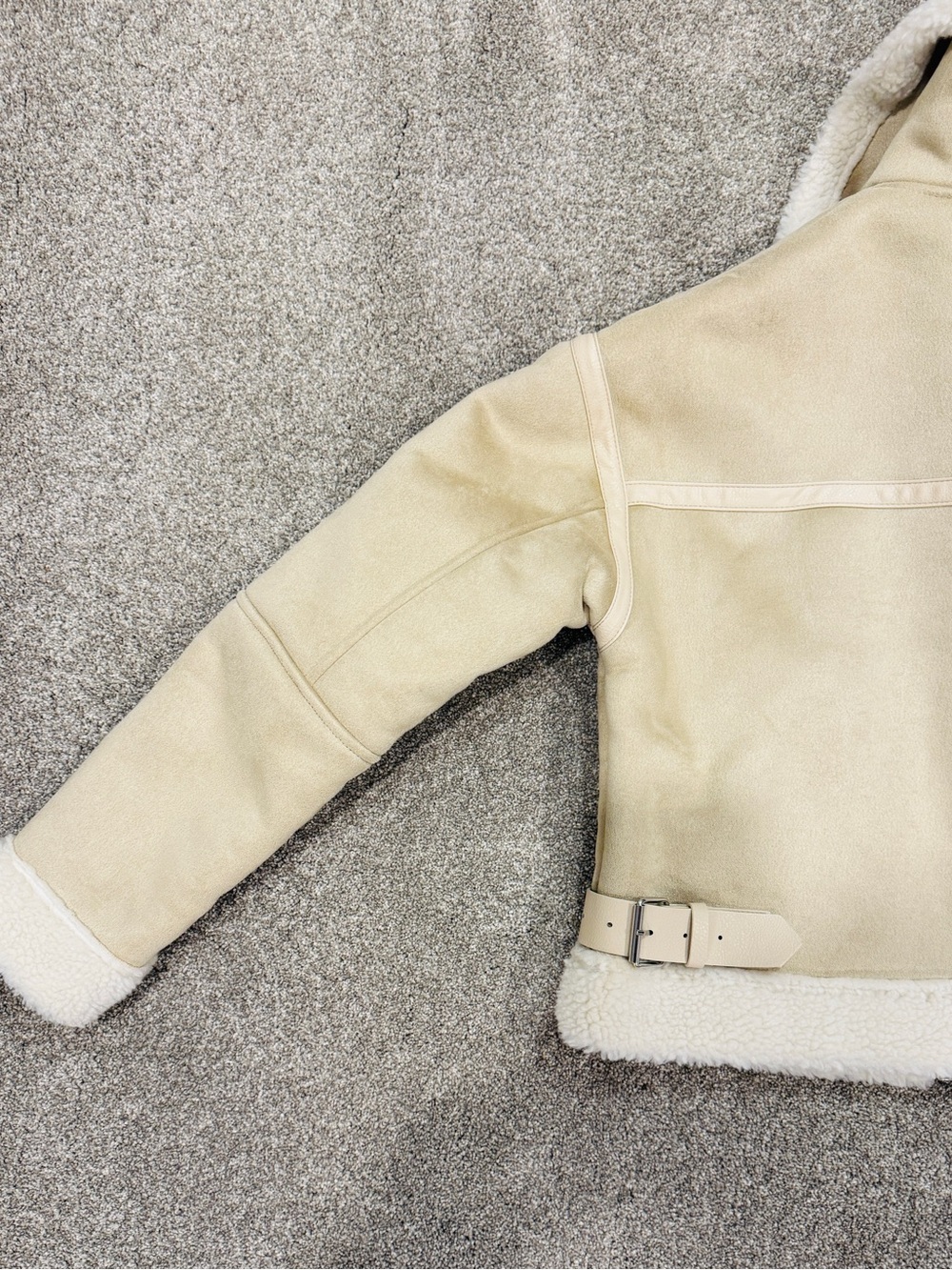 ZARA Double Faced Faux Suede Shearling Jacket Cream Beige Aviator Biker Size XS - Picture 10 of 11
